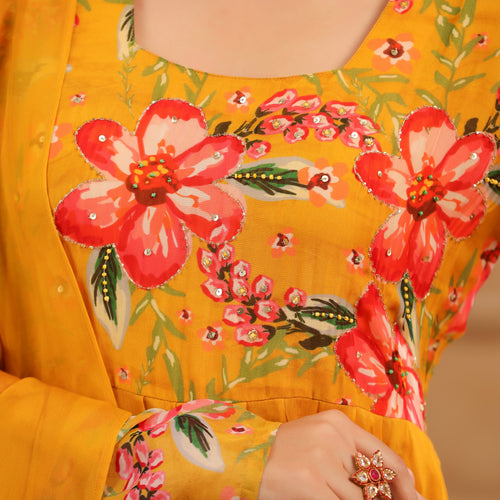 Mustard Organza Anarkali Suit Set