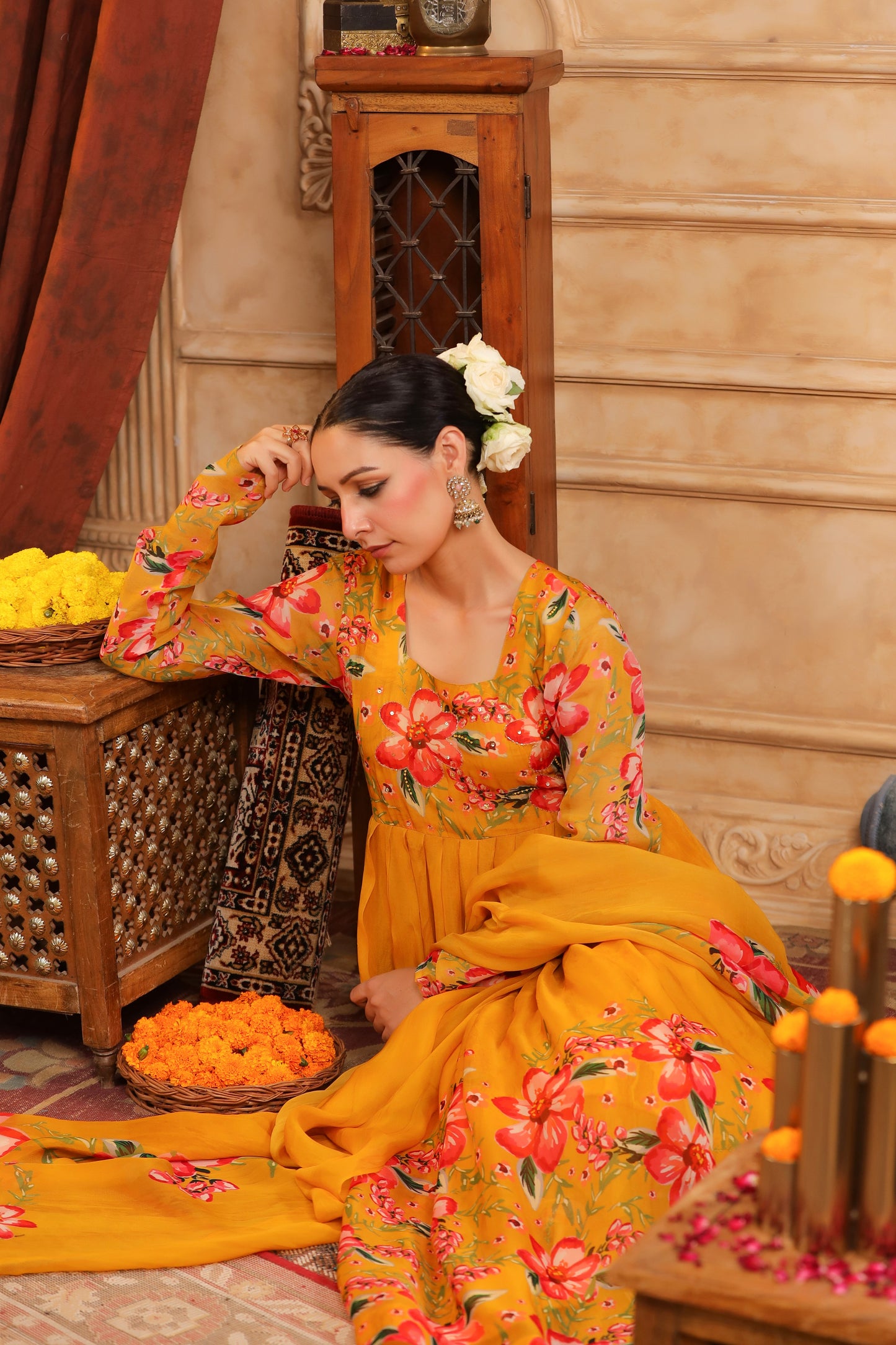 Mustard Organza Anarkali Suit Set