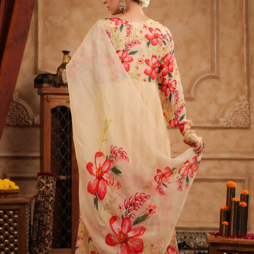 Cream Organza Anarkali Suit Set