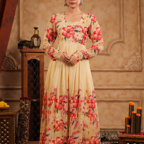 Cream Organza Anarkali Suit Set