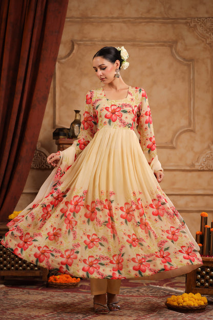 Cream Organza Anarkali Suit Set