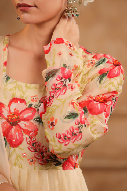 Cream Organza Anarkali Suit Set