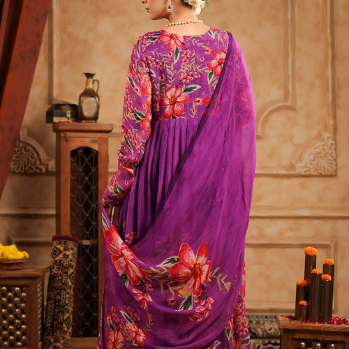 Purple Organza Anarkali Suit Set