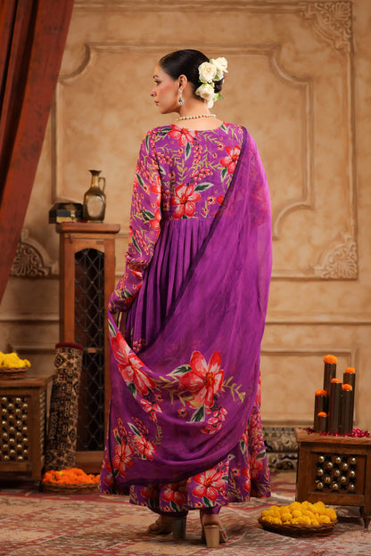 Purple Organza Anarkali Suit Set