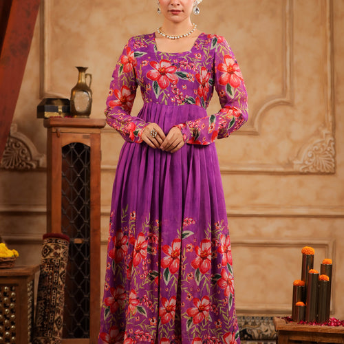 Purple Organza Anarkali Suit Set