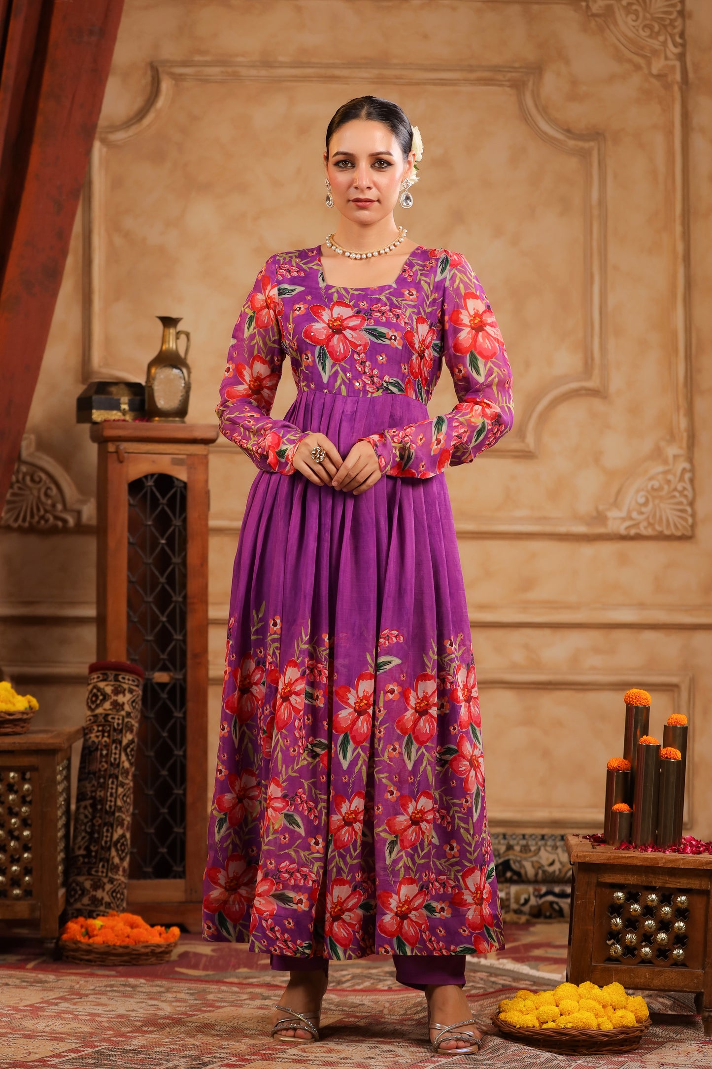 Purple Organza Anarkali Suit Set