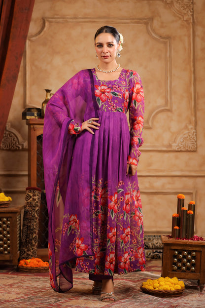Purple Organza Anarkali Suit Set