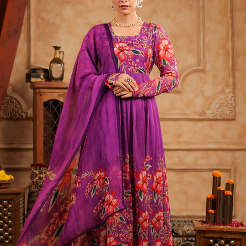 Purple Organza Anarkali Suit Set