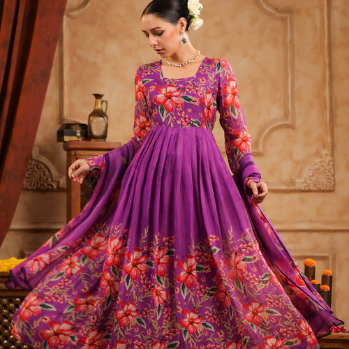 Purple Organza Anarkali Suit Set
