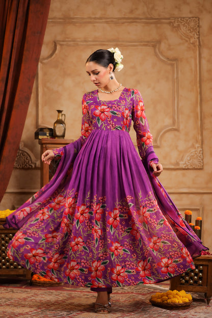 Purple Organza Anarkali Suit Set