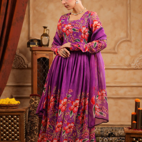 Purple Organza Anarkali Suit Set