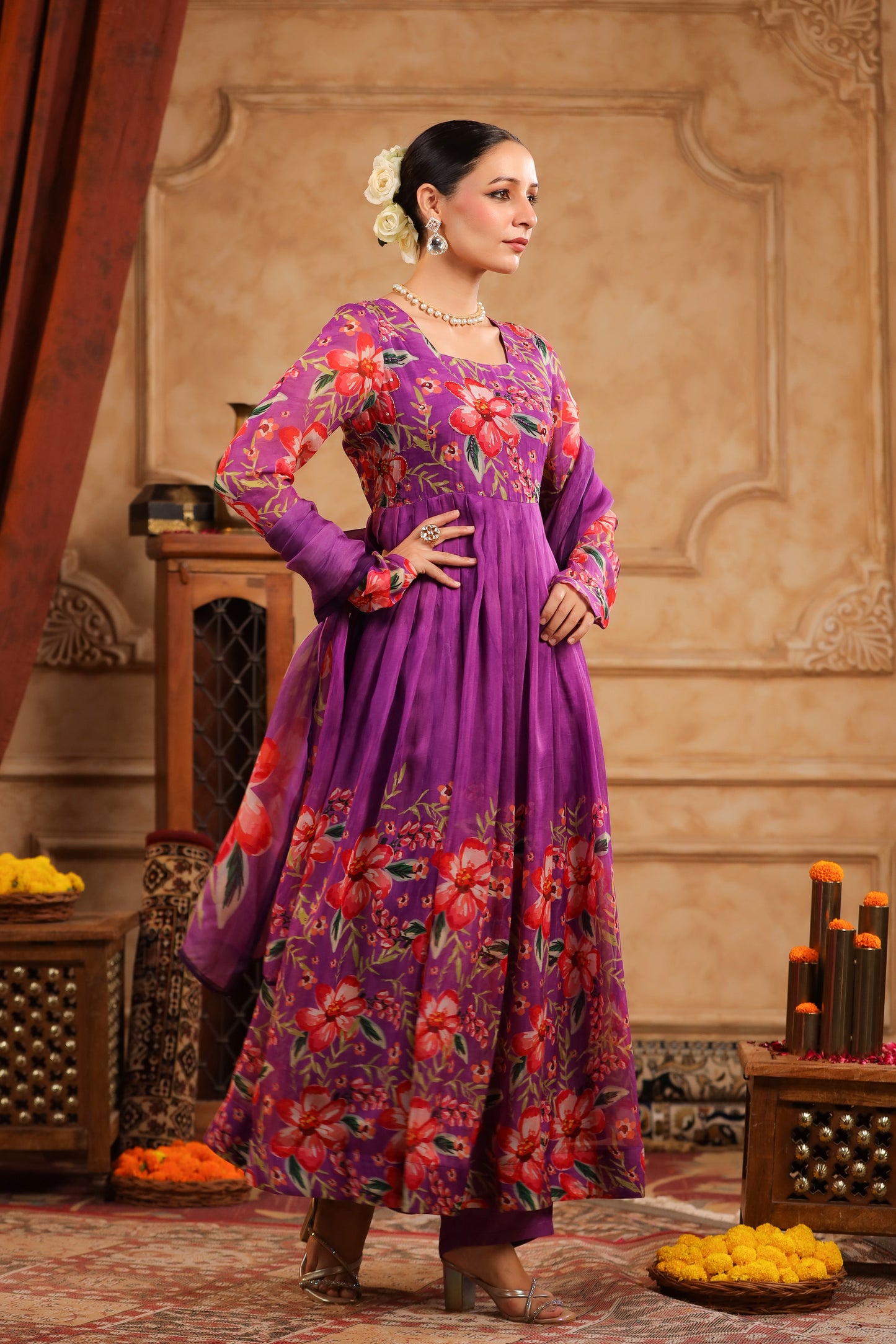 Purple Organza Anarkali Suit Set