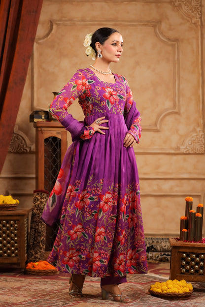 Purple Organza Anarkali Suit Set