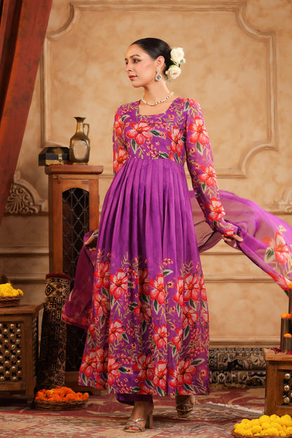 Purple Organza Anarkali Suit Set
