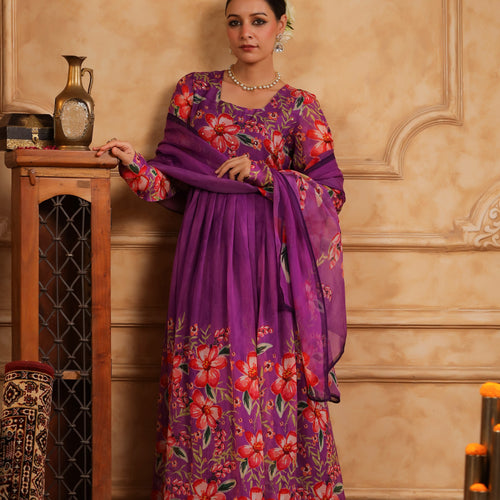 Purple Organza Anarkali Suit Set