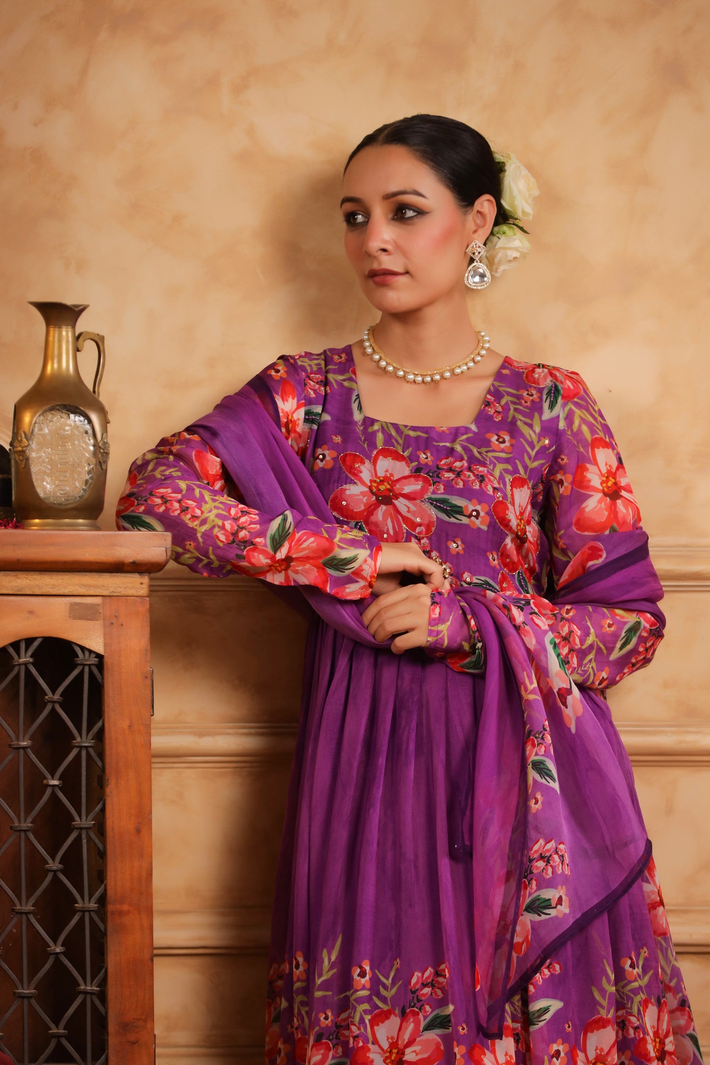 Purple Organza Anarkali Suit Set