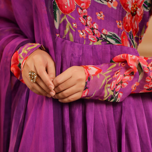 Purple Organza Anarkali Suit Set
