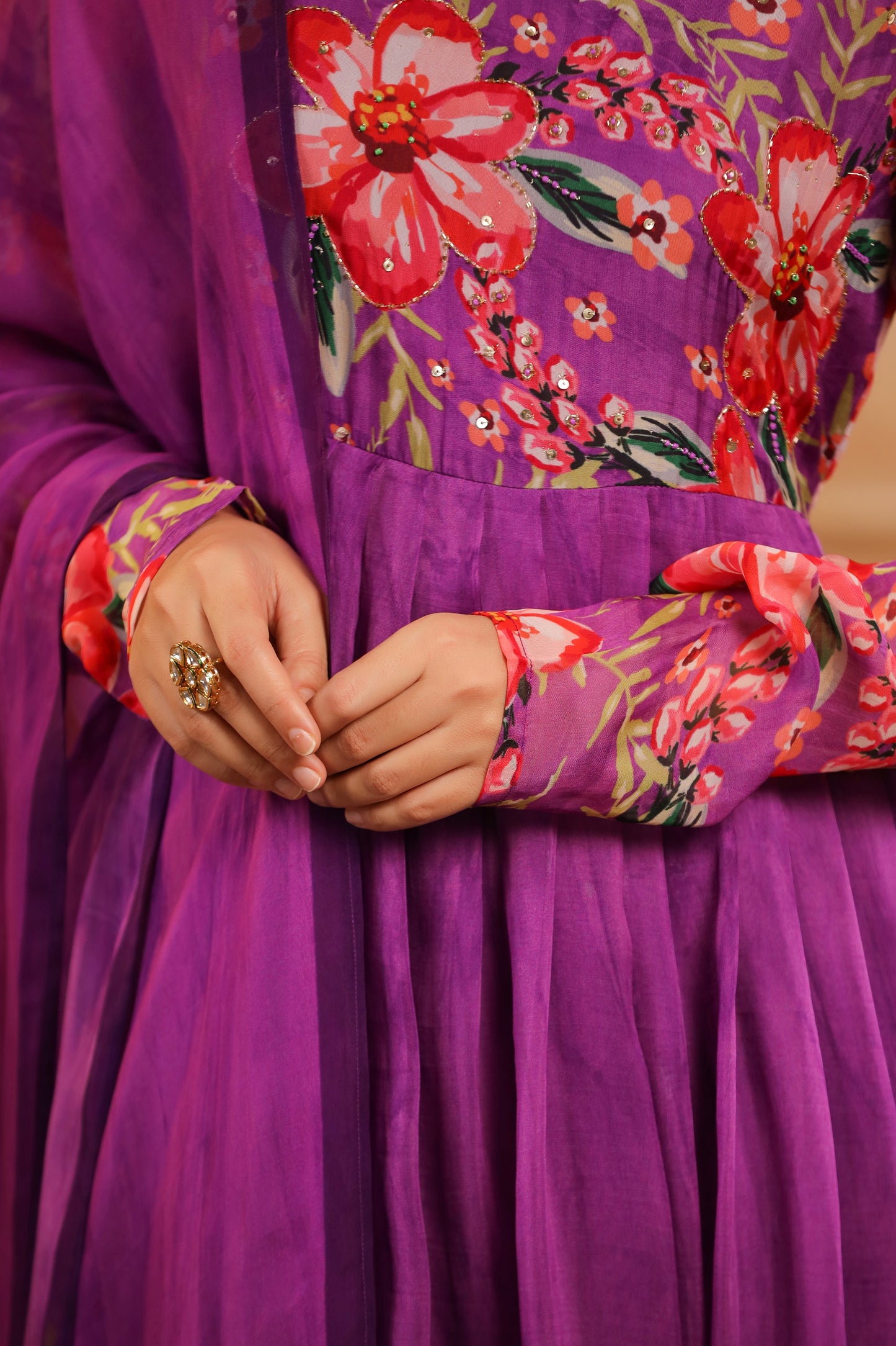 Purple Organza Anarkali Suit Set