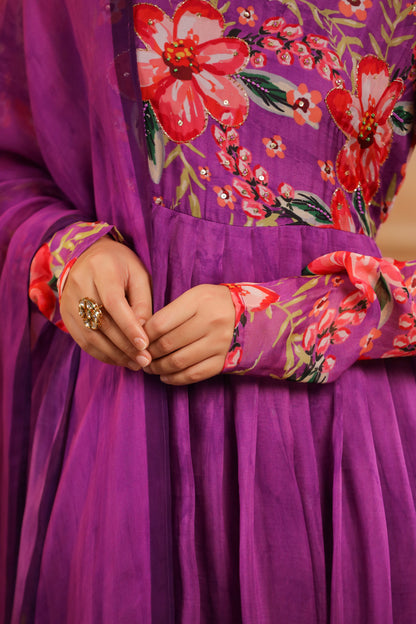 Purple Organza Anarkali Suit Set