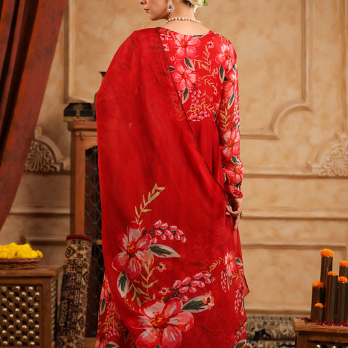 Red Organza Anarkali Suit Set