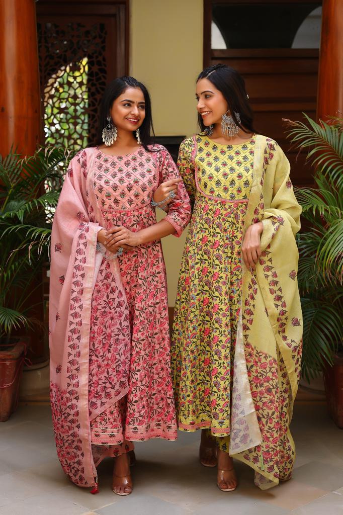 Yellow Floral Embroidered Suit Set