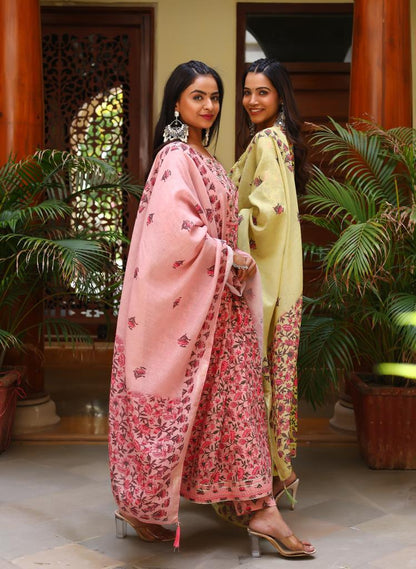 Peach Floral Embroidered Suit Set