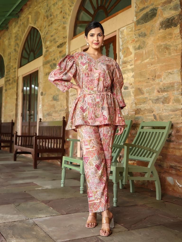 Peach Abstract Co-ord Set