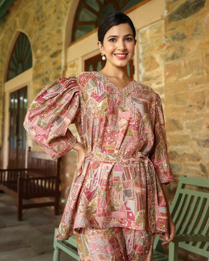 Peach Abstract Co-ord Set