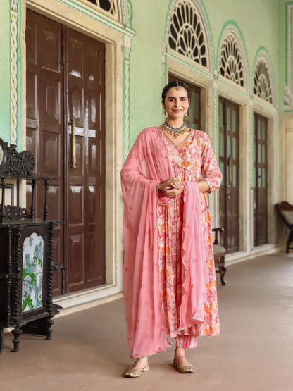 Pink Floral Anarkali Suit Set