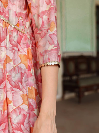Pink Floral Anarkali Suit Set