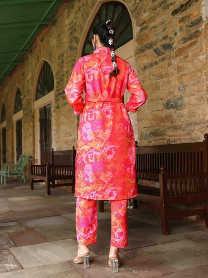 Pink Abstract Linen-blend Co-ord Set