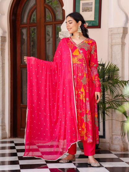 Pink Chiffon Angrakha Suit Set