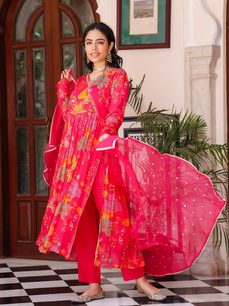 Pink Chiffon Angrakha Suit Set