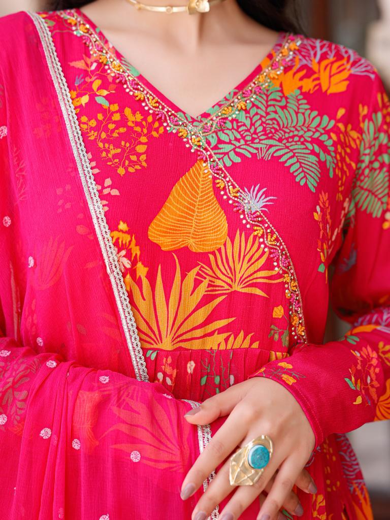 Pink Chiffon Angrakha Suit Set