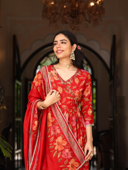 Red Angrakha Suit Set