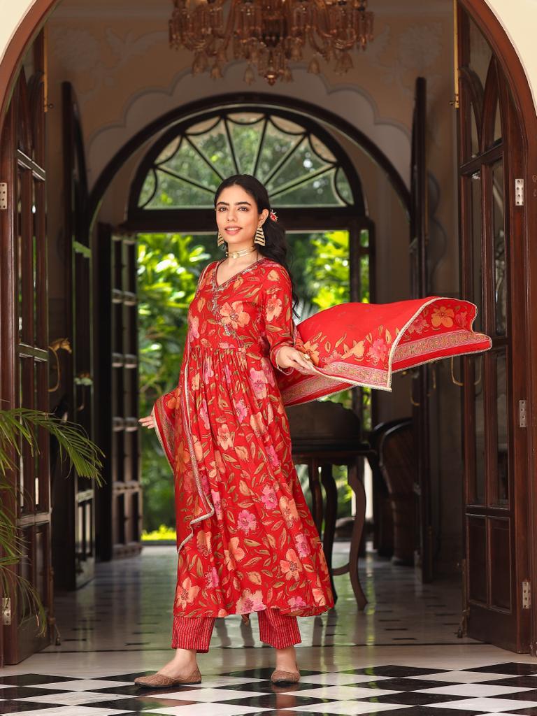 Red Angrakha Suit Set