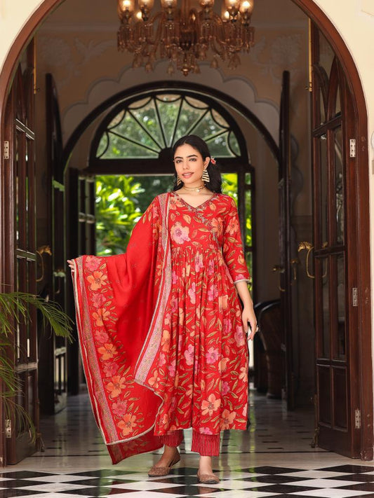 Red Angrakha Suit Set