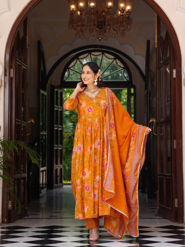 Mustard Angrakha Suit Set