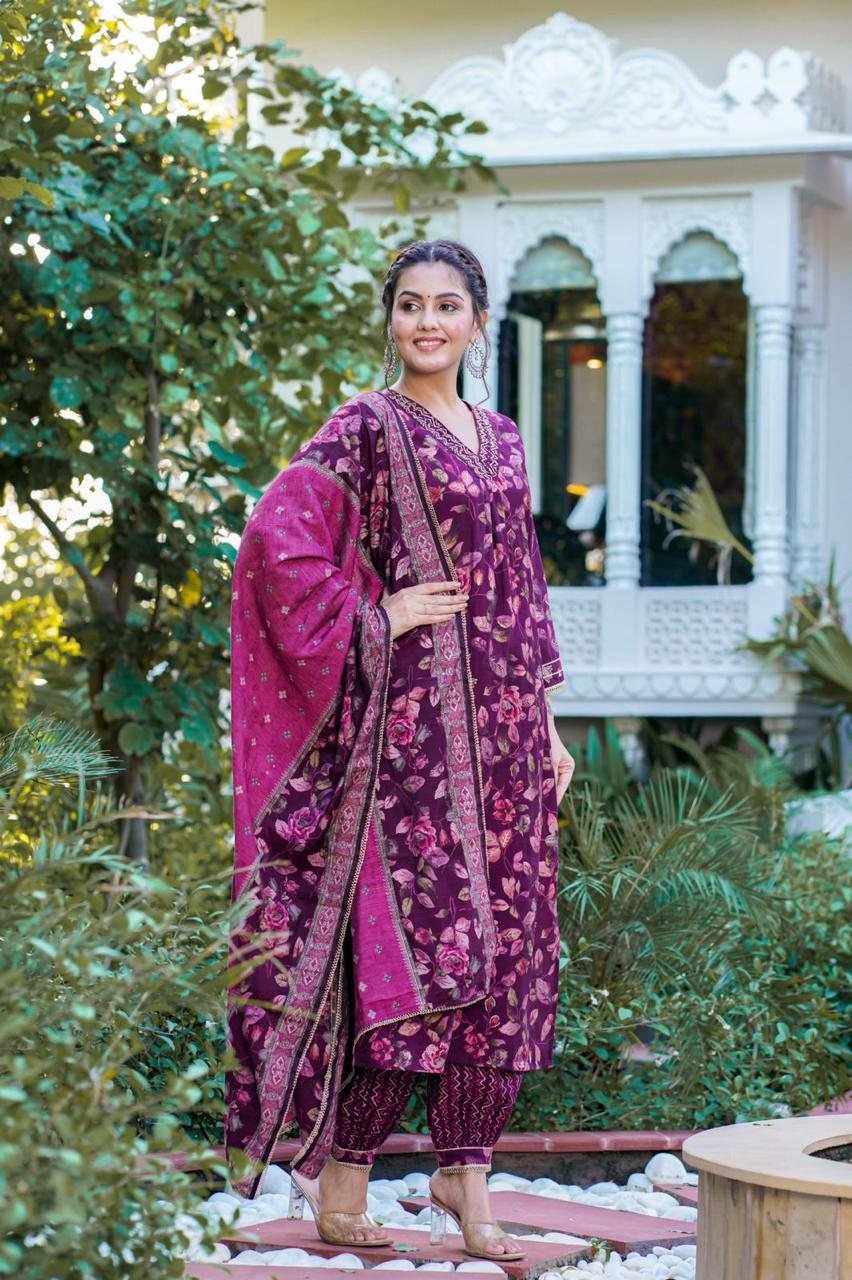 Wine A-line Suit Set