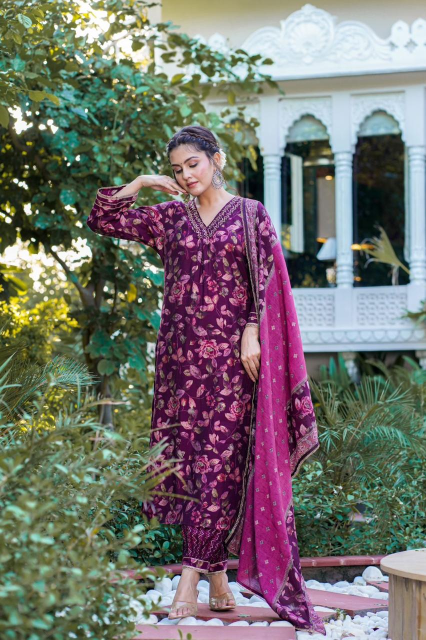 Wine A-line Suit Set