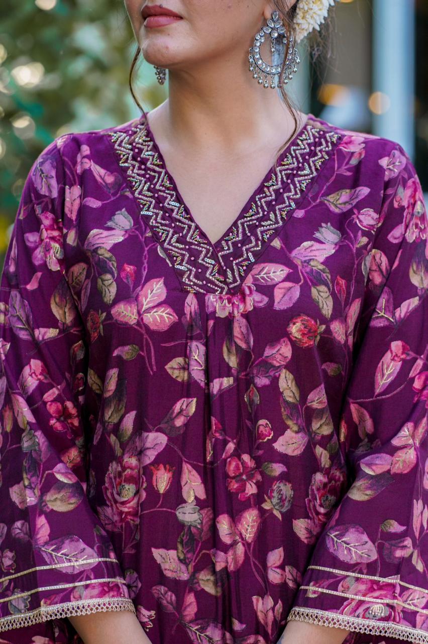 Wine A-line Suit Set