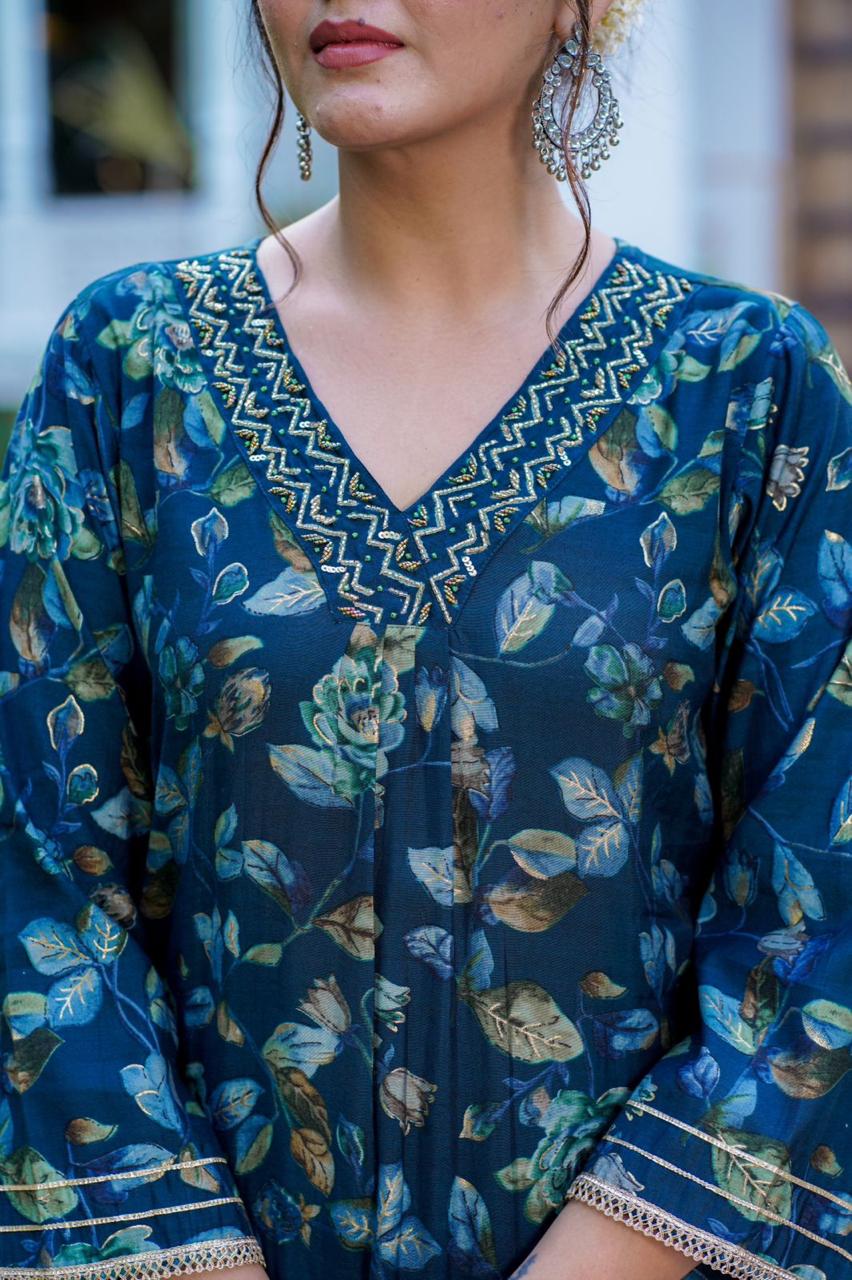 Teal  A-line Suit Set