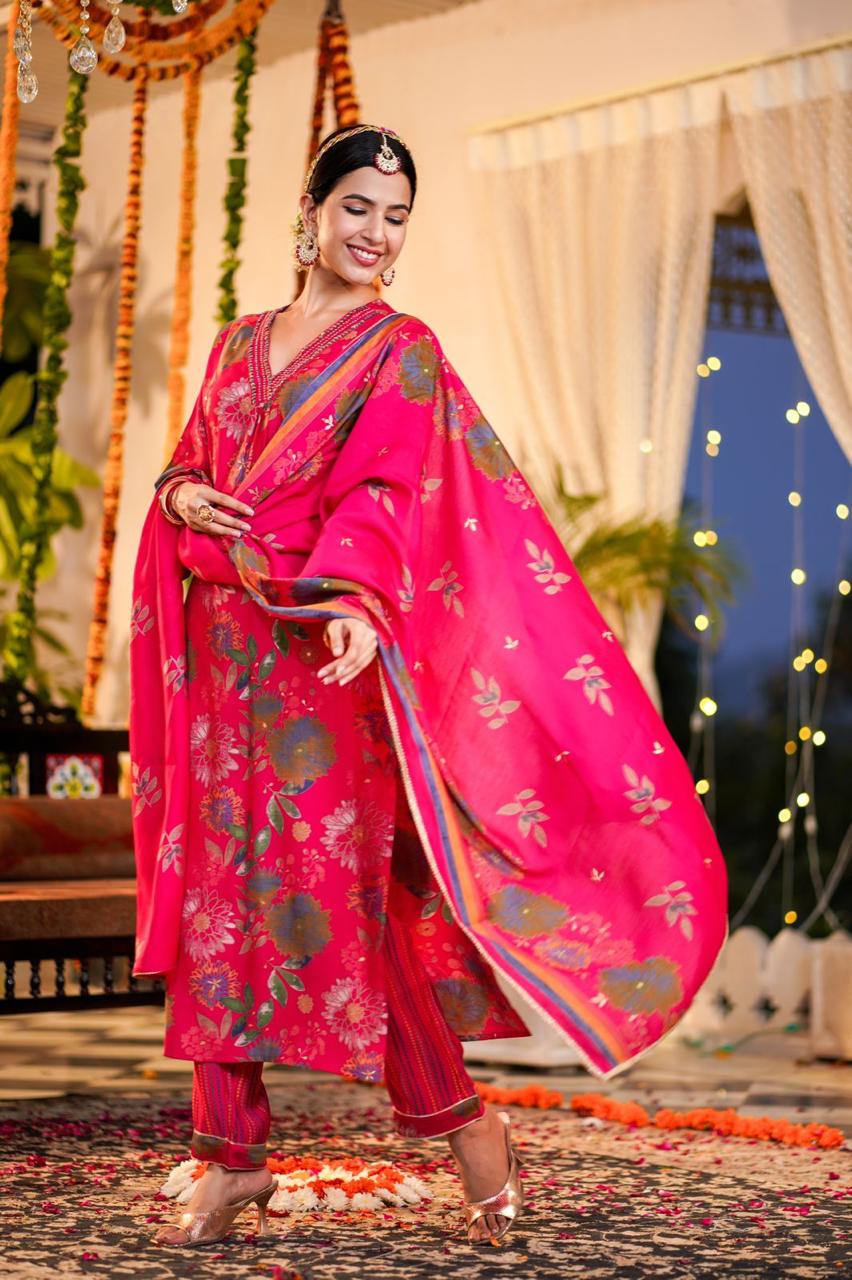 Hot Pink  Daisy A-line Suit Set