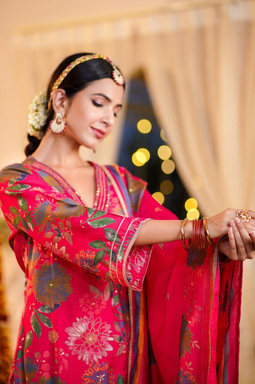 Hot Pink  Daisy A-line Suit Set