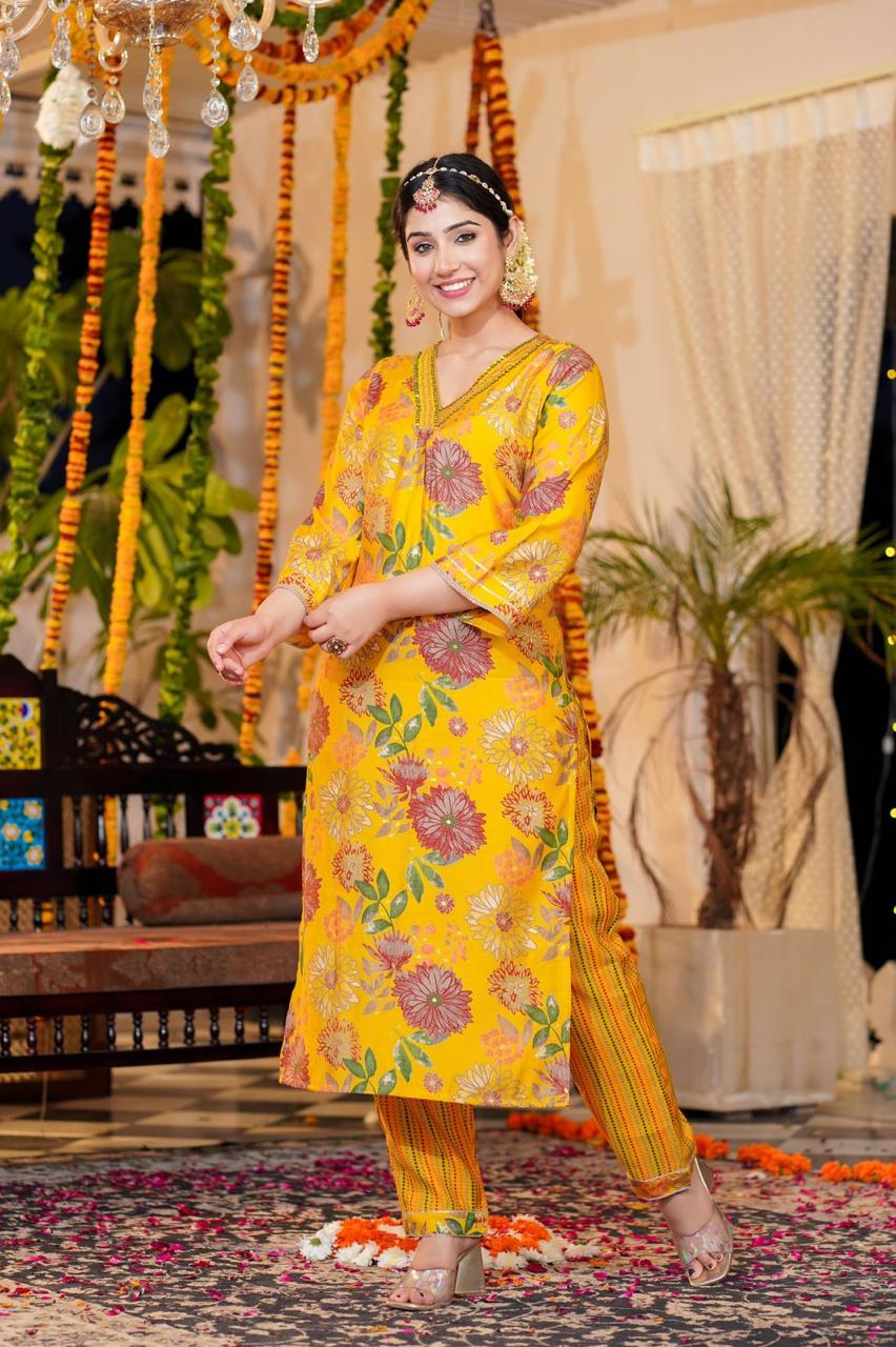 Mustard Daisy A-line Suit Set