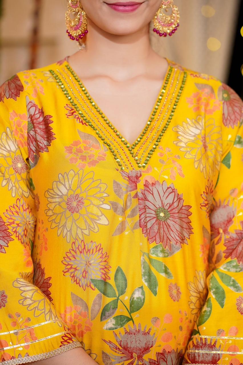 Mustard Daisy A-line Suit Set