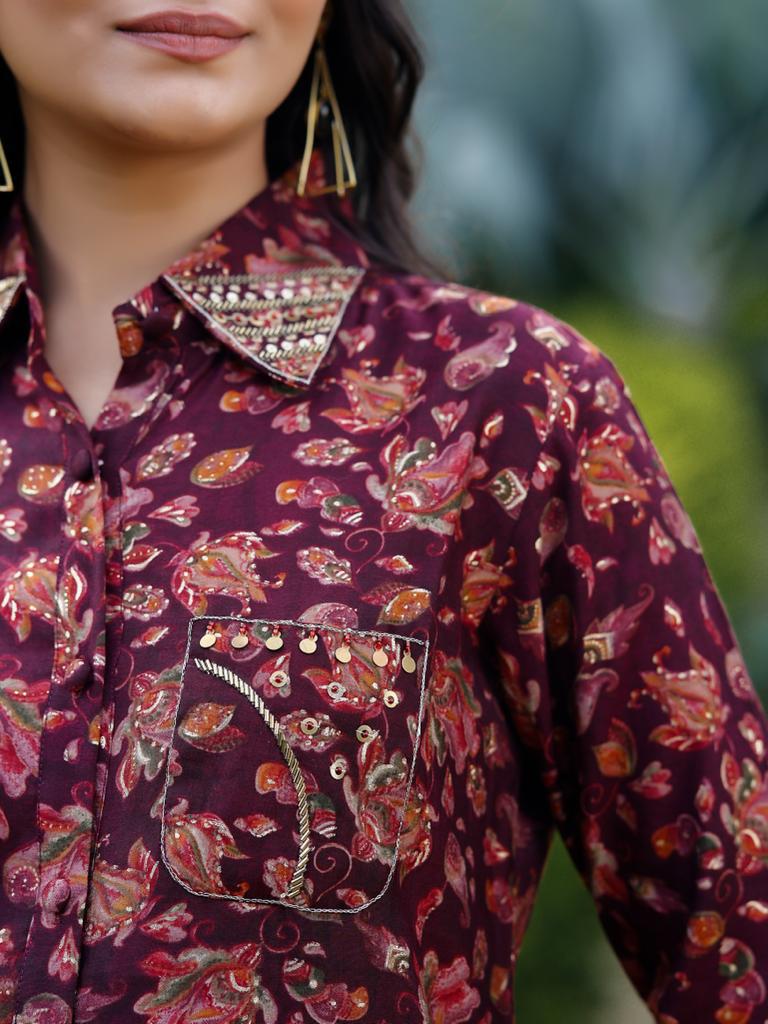 Wine Floral Co-ord Set