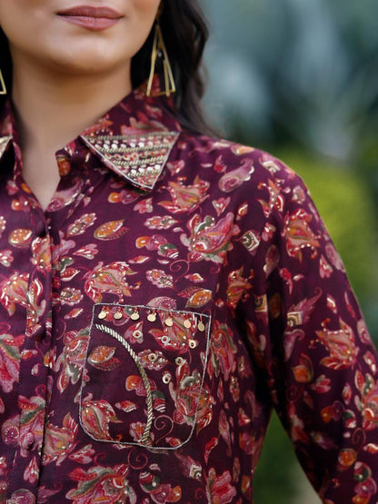 Wine Floral Co-ord Set