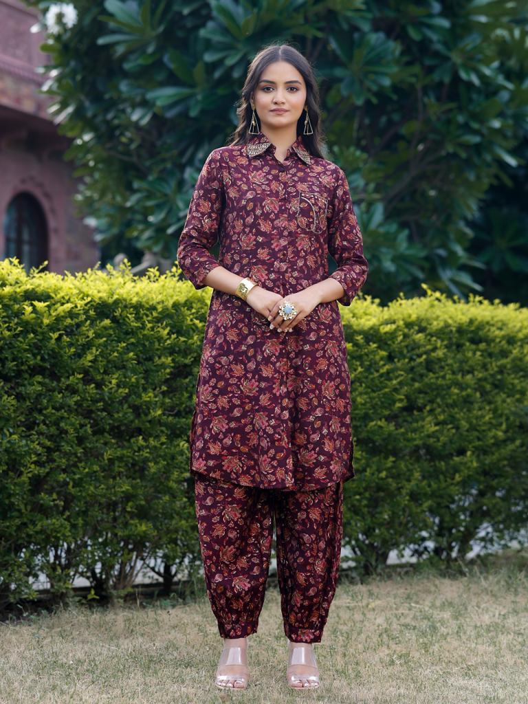 Wine Floral Co-ord Set