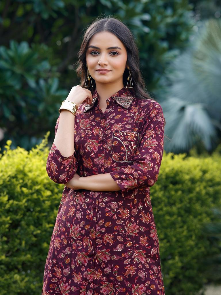Wine Floral Co-ord Set